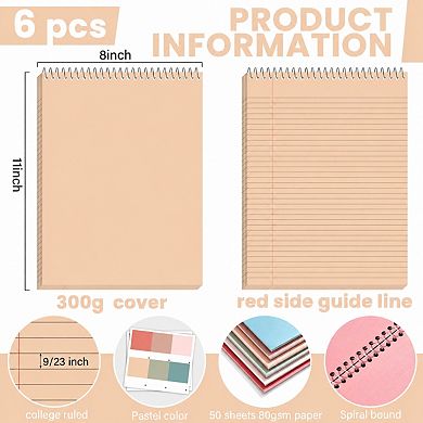 6 Pack Morandi Spiral Notebooks College Ruled Waterproof Covers Perforated Paper For School Office