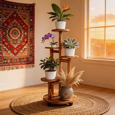 Tall Corner Wooden Plant Rack