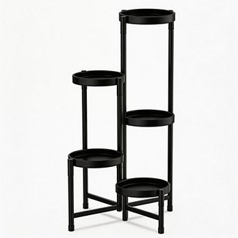 5 tier Foldable Metal Corner Plant Stand Indoor Outdoor