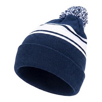 Winter Beanie with Pom-Pom Color Block Jacquard Soft Warm Stretchy Hat for Sport Travel