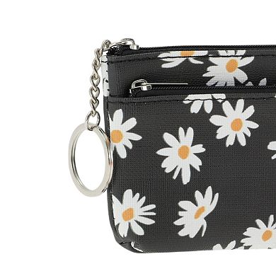 Two Zippered Pockets Floral Coin Purse Wallet 1 Pc