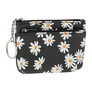 Two Zippered Pockets Floral Coin Purse Wallet 1 Pc