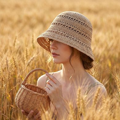 Women's Hollowed-Out Retro Hat, Packable Fishmen Bucket Hat Beach for Seaside