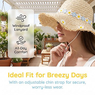 Women's Flowers Straw Hat, Packable Sun Protection