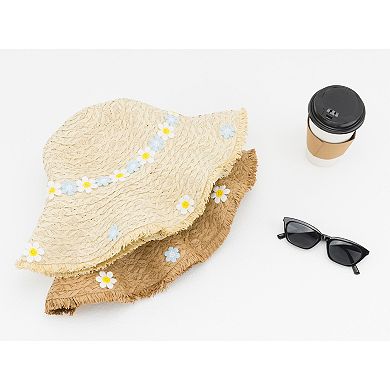 Women's Flowers Straw Hat, Packable Sun Protection