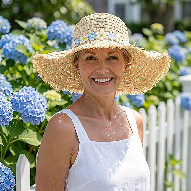 Women's Flowers Straw Hat, Packable Sun Protection
