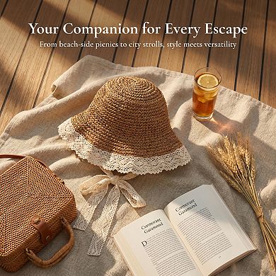 Women's French-style Lace Hat, Packable Fisherman's Beach Hat