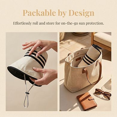 Women's Striped Sun Hat with Big Brim Foldable for Travel