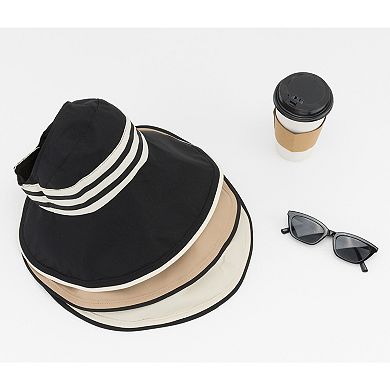 Women's Striped Sun Hat with Big Brim Foldable for Travel