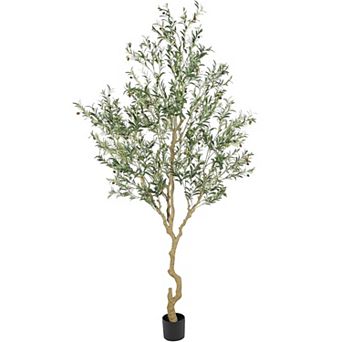 9ft Potted Faux Olive Tree, Realistic Artificial Plant with Fruits for Indoor & Outdoor Decor