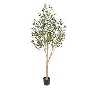 6ft Potted Faux Olive Tree, Realistic Artificial Plant with Fruits for Indoor & Outdoor Decor