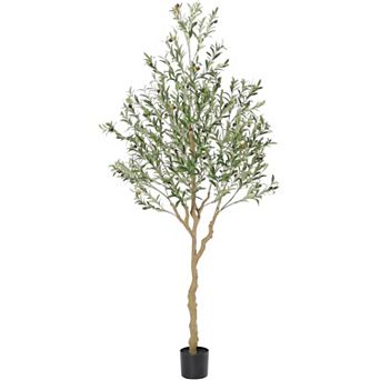 7ft Potted Faux Olive Tree, Realistic Artificial Plant with Fruits for Indoor & Outdoor Decor