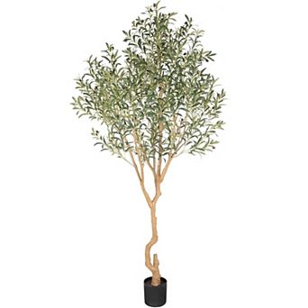 8ft Potted Faux Olive Tree, Realistic Artificial Plant with Fruits for Indoor & Outdoor Decor