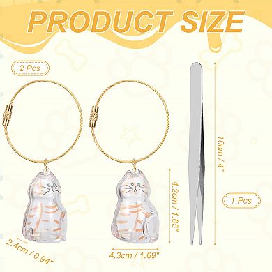 2Pcs Cat Hair Collector Keychain with Tweezers, Clear Pet Fur Storage Locket & Memory Keepsake
