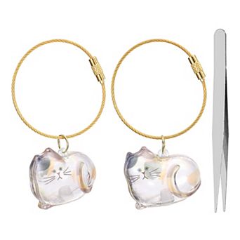 2 pc Cat Hair Collector Keychain with Tweezers, Clear Pet Fur Storage Locket & Memory Keepsake