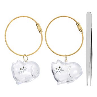 2 pc Cat Hair Collector Keychain with Tweezers, Clear Pet Fur Storage Locket & Memory Keepsake