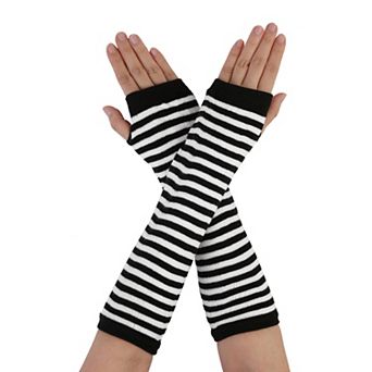 Winter Stretchy Long Stripe Fingerless Gloves Mitten Elbow Length Arm Warmers