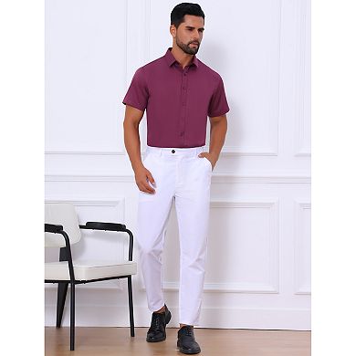 2 Packs Men's Short Sleeve Stretchy Lightweight Solid Color Formal Button Down Dress Shirt