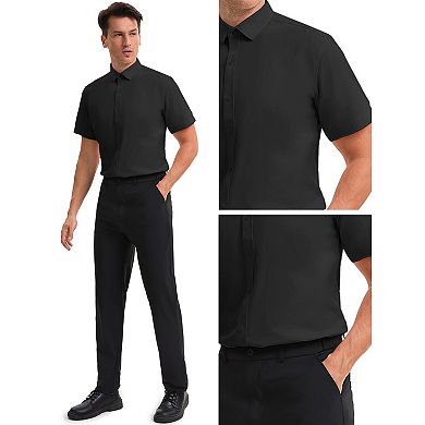 2 Packs Men's Short Sleeve Stretchy Lightweight Solid Color Formal Button Down Dress Shirt