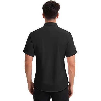2 Packs Men's Short Sleeve Stretchy Lightweight Solid Color Formal Button Down Dress Shirt