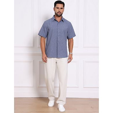 2 Packs Men's Solid Dress Shirts Summer Short Sleeve Button Down Linen Shirt