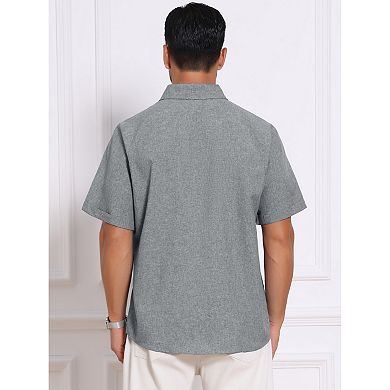 2 Packs Men's Solid Dress Shirts Summer Short Sleeve Button Down Linen Shirt