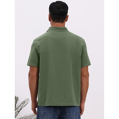 2 Packs Men's Solid Dress Shirts Short Sleeve Button Down Chest Pockets Linen Shirt