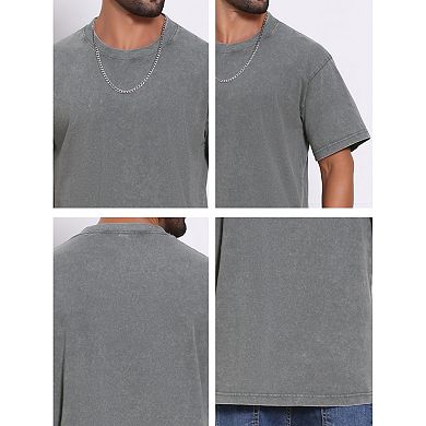 2 Packs Men's Retro Distressed T-Shirt Crew Neck Short Sleeve Solid T-Shirts