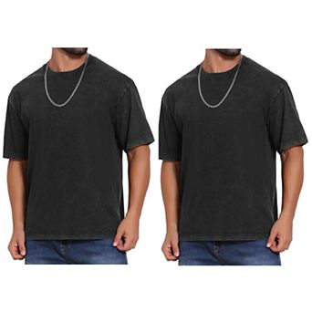 2 Packs Men's Retro Distressed T-Shirt Crew Neck Short Sleeve Solid T-Shirts