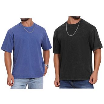 2 Packs Men's Retro Distressed T-Shirt Crew Neck Short Sleeve Solid T-Shirts