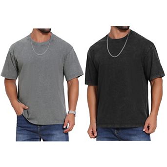 2 Packs Men's Retro Distressed T-Shirt Crew Neck Short Sleeve Solid T-Shirts