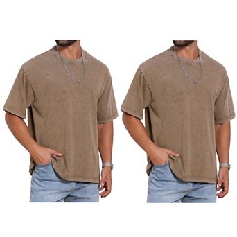 2 Packs Men's Retro Distressed T-Shirt Crew Neck Short Sleeve Solid T-Shirts