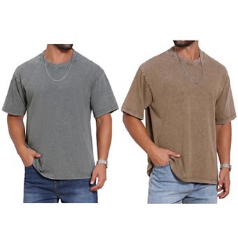 2 Packs Men's Retro Distressed T-Shirt Crew Neck Short Sleeve Solid T-Shirts