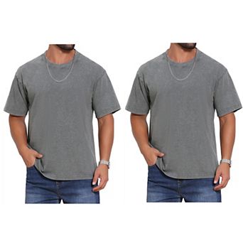2 Packs Men's Retro Distressed T-Shirt Crew Neck Short Sleeve Solid T-Shirts