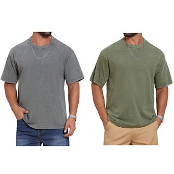 2 Packs Men's Retro Distressed T-Shirt Crew Neck Short Sleeve Solid T-Shirts
