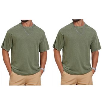2 Packs Men's Retro Distressed T-Shirt Crew Neck Short Sleeve Solid T-Shirts