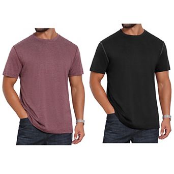 2 Packs Men's Crew Neck T-Shirt Short Sleeve Solid Color Retro Style Casual T-Shirts