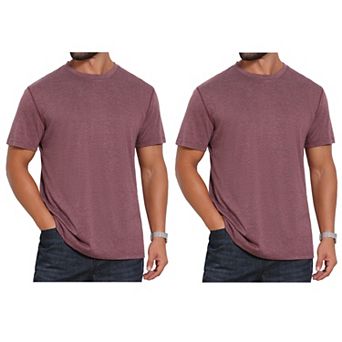 2 Packs Men's Crew Neck T-Shirt Short Sleeve Solid Color Retro Style Casual T-Shirts