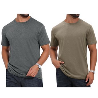 2 Packs Men's Crew Neck T-Shirt Short Sleeve Solid Color Retro Style Casual T-Shirts