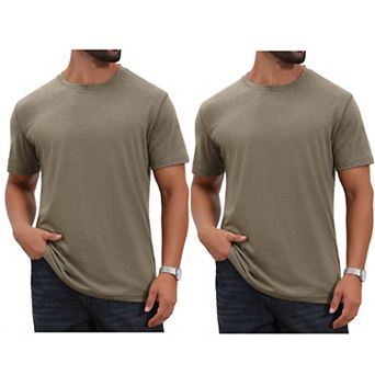 2 Packs Men's Crew Neck T-Shirt Short Sleeve Solid Color Retro Style Casual T-Shirts