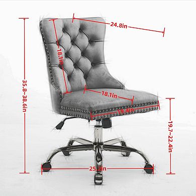 Chenille Tufted Office Chair, Adjustable Swivel Desk Chair with Chrome Metal Base