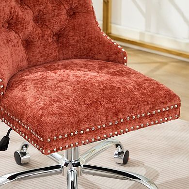 Chenille Tufted Office Chair, Adjustable Swivel Desk Chair with Chrome Metal Base