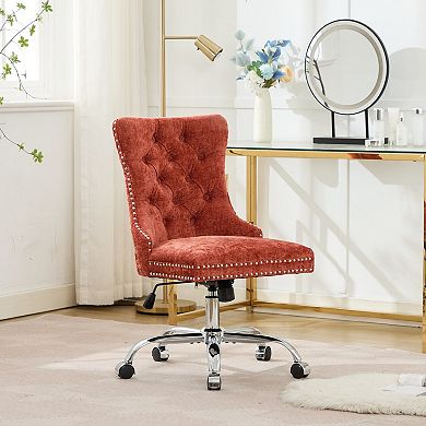 Chenille Tufted Office Chair, Adjustable Swivel Desk Chair with Chrome Metal Base