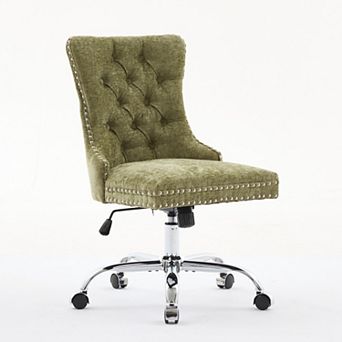 Chenille Tufted Office Chair, Adjustable Swivel Desk Chair with Chrome Metal Base