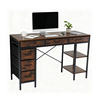 YIORTWO 47 Inch Computer Desk with 6 Fabric Drawers and Adjustable Storage Shelves