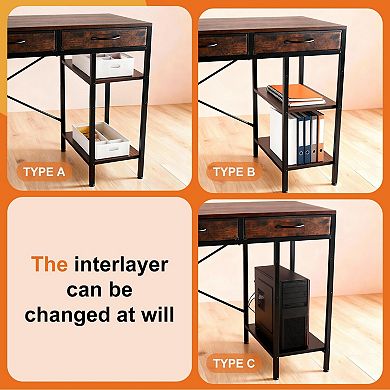 YIORTWO 47 Inch Computer Desk with 6 Fabric Drawers and Adjustable Storage Shelves