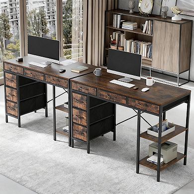 YIORTWO 47 Inch Computer Desk with 6 Fabric Drawers and Adjustable Storage Shelves
