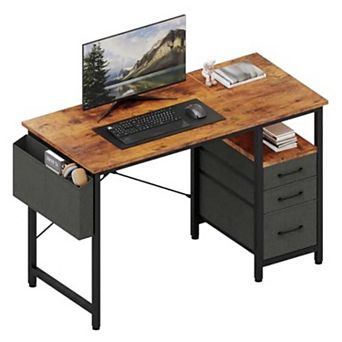 YIORTWO 40 Inch Computer Desk with 3 Drawers Side Storage Bag for Home Office
