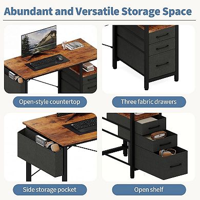 YIORTWO 40 Inch Computer Desk with 3 Drawers Side Storage Bag for Home Office