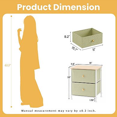 YIORTWO 2 Drawer Fabric Nightstand Side Table Bedroom Dorm Living Room Storage Organizer